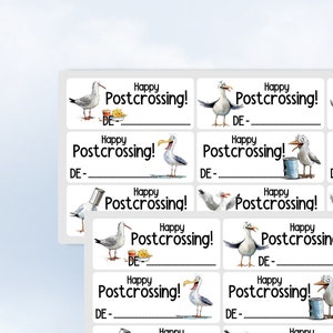 Happy Postcrossing Sticker freche Möwen lustige Tiere Vögel Frühling Frühjahr deutsche ID Stickerbogen Easy Peel Off Sticker Sheet