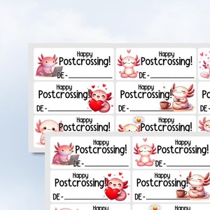 Happy Postcrossing Sticker süße Axolotl Lurch Aquarium Tierfreund DE US CA Stickerbogen Easy Peel Off Sticker Sheet
