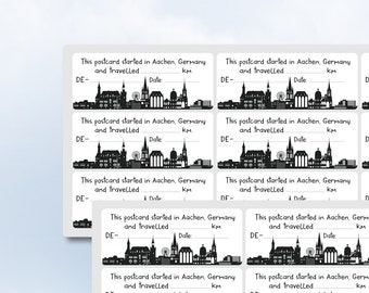 Postcrossing Sticker Aachen Silhouette Skyline North Rhine Westphalia German ID km Date Sticker Sheet Easy Peel Off Sticker Sheet