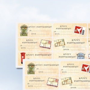 Happy Postcrossing Briefe Briefkästen Vintage Postcrossing ID Datum Stickerbogen Easy Peel Off Sticker Sheet