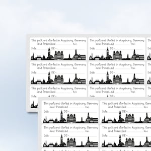 Postcrossing Sticker Augsburg Silhouette Skyline Bayern Bavaria deutsche ID zurückgelegte km Datum Stickerbogen Easy Peel Off Sticker Sheet