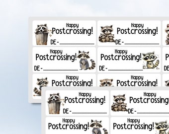 Happy Postcrossing Sticker funny raccoons cheeky and crazy animal lovers spring German ID sticker sheet Easy Peel Off Sticker Sheet