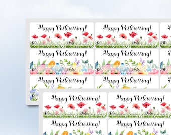 Happy Postcrossing Sticker with Colorful Blossoms Flowers German ID Date Postcrossing Sticker Sheet Easy Peel Off Sticker Sheet