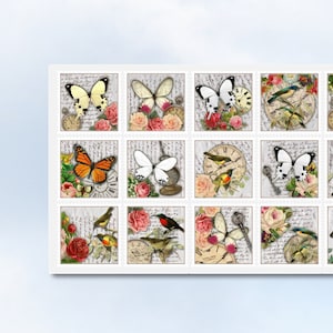 Sticker Vintage Schmetterlinge Blüten Vögel Happy Postcrossing gezähnt wie Briefmarken Bullet Journal Planner  Easy Peel Off Sticker Sheet
