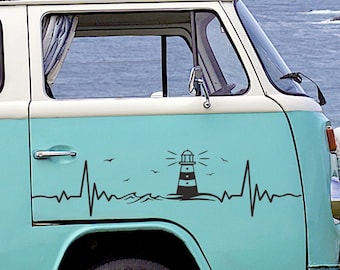 Heartbeat Lighthouse Seagulls Sticker Car Motorhome Camper Seagulls Nordic Vanlife