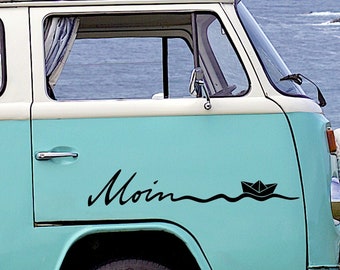 Hello sticker, car, campervan, wave, paper boat, Nordic, vanlife