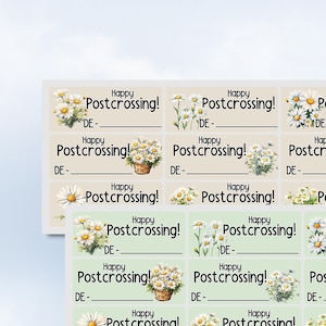 Happy Postcrossing Gänseblümchen Blüten Wiesenblume DE US CA Datum Postcrossing Stickerbogen Easy Peel Off Sticker Sheet