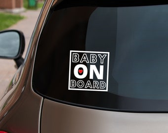 Baby on Board car sticker square red heart sticker