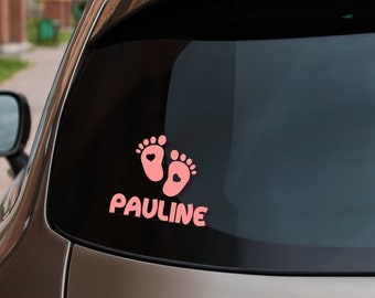 Autoaufkleber Sticker  Babyfüße mit Herzchen mit Wunschnamen Baby on Board