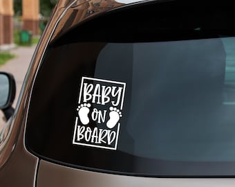 Baby on Board car sticker, square baby feet sticker