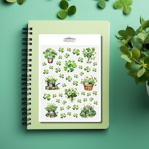 Sticker Kleeblätter Viel Glück St.Patricks Day  Kleeblatt Glücksbringer Watercolor Stickerbogen A6 Easy Peel Off Sticker Sheet