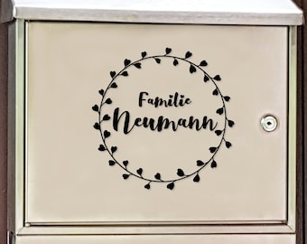 Mailbox Sticker Custom Name Wreath with Hearts