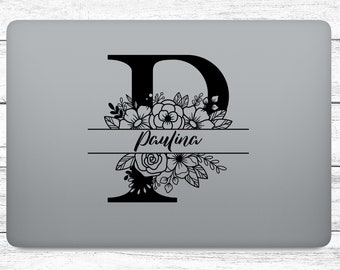 Monogram Sticker Flowers Name Personalized P Q R S T filigree Sticker for Laptop Mailbox Camper