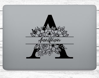 Monogram Sticker Flowers Name Personalized A B C D E filigree Sticker for Laptop Mailbox Camper