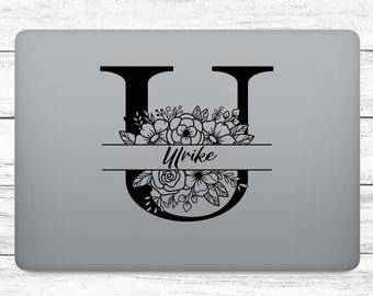Monogram Sticker Flowers Name Personalized U V W X Y Z Filigree Sticker for Laptop Mailbox Camper