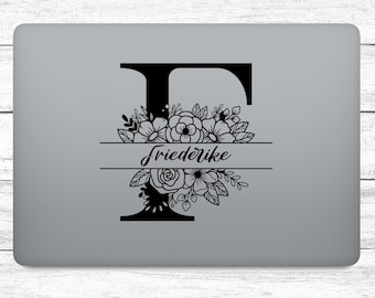 Monogram Sticker Flowers Name Personalized F G H I J filigree Sticker for Laptop Mailbox Camper