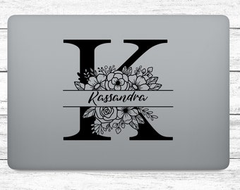 Monogram Sticker Flowers Name Personalized K L M N O filigree Sticker for Laptop Mailbox Camper