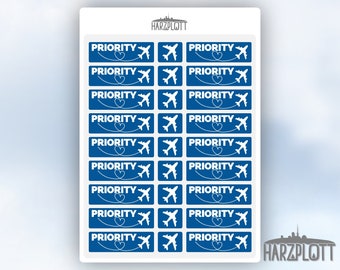 Postcrossing Priority Sticker Sheet Blue Airplane Heart Easy Peel Off A6 Sticker Sheet