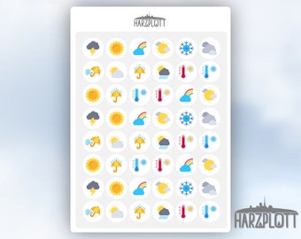 Sticker Sheet Mini Weather Symbols Sun Rain Clouds Rainbow Easy Peel Off Sticker Sheet A6