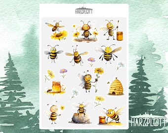 Sticker funny bees spring queen bee crazy animal lovers beekeeper bullet journal planner sticker sheet A6 easy peel off sticker sheet