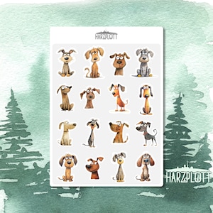 Sticker lustige Hunde Welpen Tierfreund verrückte freche Tiere Bullet Journal Planner Stickerbogen A6 Easy Peel Off Sticker Sheet