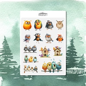 Sticker lustige Vögel Frühling frecher Vogel verrückt Tierfreunde Bullet Journal Planner Stickerbogen A6 Easy Peel Off Sticker Sheet