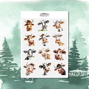 Sticker verrückte Kühe lustiges Rindvieh dumme Mini Kuh Tierfreund Tiere Bullet Journal Planner Stickerbogen A6 Easy Peel Off Sticker Sheet