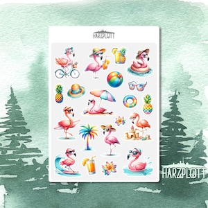 Sticker lustige Flamingos tropisch Vögel pink rosa Tierfreunde Urlaub Bullet Journal Planner Stickerbogen A6 Easy Peel Off Sticker Sheet