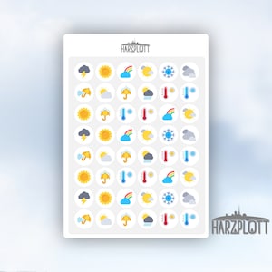 Stickerbogen Mini Wetter Symbole Sonne Regen Wolken Regenbogen Easy Peel Off Sticker Sheet A6
