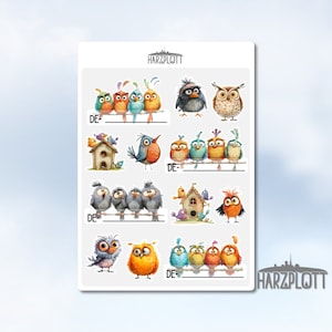Postcrossing Sticker freche verrückte Vögel Ast Vogelhaus bunter Vogel Frühling deutsche ID Stickerbogen Easy Peel Off Sticker Sheet