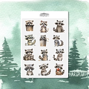 Sticker lustige Waschbären Frühling frech und verrückt Tierfreunde Bullet Journal Planner Stickerbogen A6 Easy Peel Off Sticker Sheet