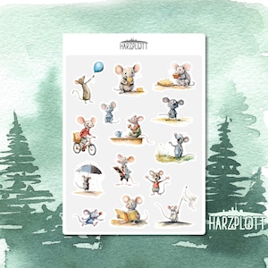 Sticker lustige Mäuse Maus Frühling Tiere verrückt spaßig witzig Bullet Journal Planner Stickerbogen A6 Easy Peel Off Sticker Sheet