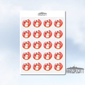 Stickerbogen Donut Kanada Flagge Fahne Muster gezähnt Briefmarken Postcrossing Greetings from Canada Easy Peel Off A6 Sticker Sheet
