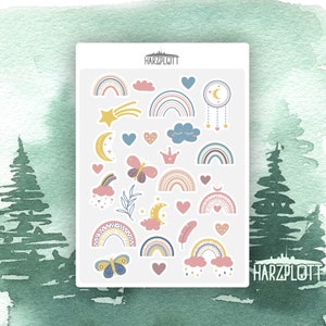 Stickerbogen Regenbogen Herzen Mond Traumfänger Easy Peel Off A6 Sticker Sheet