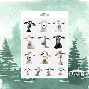 Sticker lustige Schafe Frühling Tierfreund Tiere verrückt schwarzes Schaf Bullet Journal Planner Stickerbogen A6 Easy Peel Off Sticker Sheet