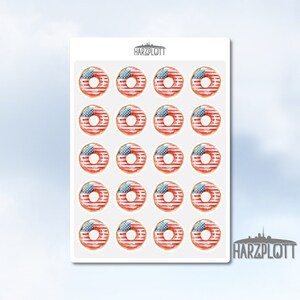 Stickerbogen Donut USA Amerika Flagge Fahne Muster gezähnt Briefmarken Postcrossing Greetings from America Easy Peel Off A6 Sticker Sheet