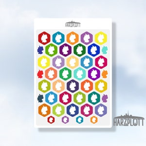 Stickerbogen Postcrossing Deutschland Karte Silhouette bunt Sechseck Easy Peel Off A6 Sticker Sheet