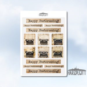 Sticker Happy Postcrossing Vintage Schreibmaschine Schreib mal wieder Stickerbogen Easy Peel Off A6 Sticker Sheet