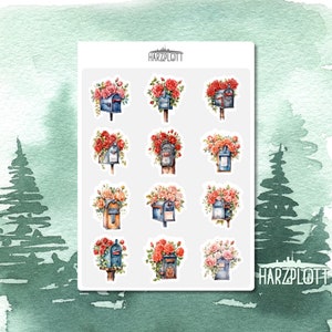 Sticker Briefkästen Rosen Blüten Vintage Watercolor Postcrossing Bullet Journal Planner Stickerbogen A6 Easy Peel Off Sticker Sheet