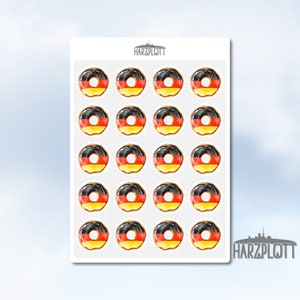 Stickerbogen Donut Deutschland Flagge Fahne Muster gezähnt Briefmarken Postcrossing Greetings from Germany Easy Peel Off A6 Sticker Sheet