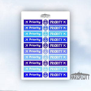 Stickerbogen  Priority Sticker blau Peace-Zeichen Postcrossing A6 Easy Peel Off Sticker Sheet
