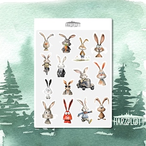 Sticker lustige Hasen Kaninchen Osterhasen Frühling frech und verrückt Bullet Journal Planner Stickerbogen A6 Easy Peel Off Sticker Sheet