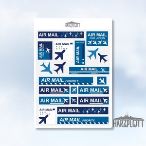 Postcrossing Priority Airmail Par Avion Airmail Feuille d’autocollants Bleu clair Bleu foncé Bleu Avions Facile à décoller Feuille d’autocollants A6