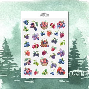 Sticker Summer Berries Sommerfrüchte Erdbeeren Blaubeeren Himbeeren Bullet Journal Planner Stickerbogen A6 Easy Peel Off Sticker Sheet