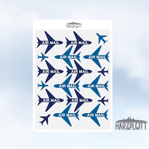 Postcrossing Priority Airmail Airmail Airplane Silhouette Sticker Sheet bleu clair bleu foncé bleu Easy Peel Off A6 Sticker Sheet