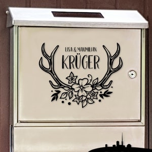 Briefkasten Aufkleber Sticker Wunschname Geweih Blüten