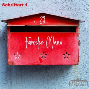 Briefkasten Namensschild Aufkleber Sticker personalisiert Familie Name Haus Hausnummer verschiedene Farben Beschriftung Postkasten