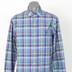 Ralph Lauren Men&#39;s Blue and Green Designer Vintage Shirt, Size L