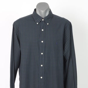 Chemise vintage de marque Ralph Lauren pour homme à carreaux bleu marine et vert, taille XL