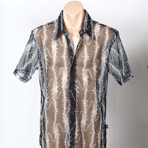 See Through Party Shirt /Size XL/ Koru Flame Sheer Mesh Net / Club shirt